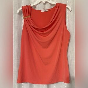 Calvin Klein orange draped-neck sleeveless top. Sz.M